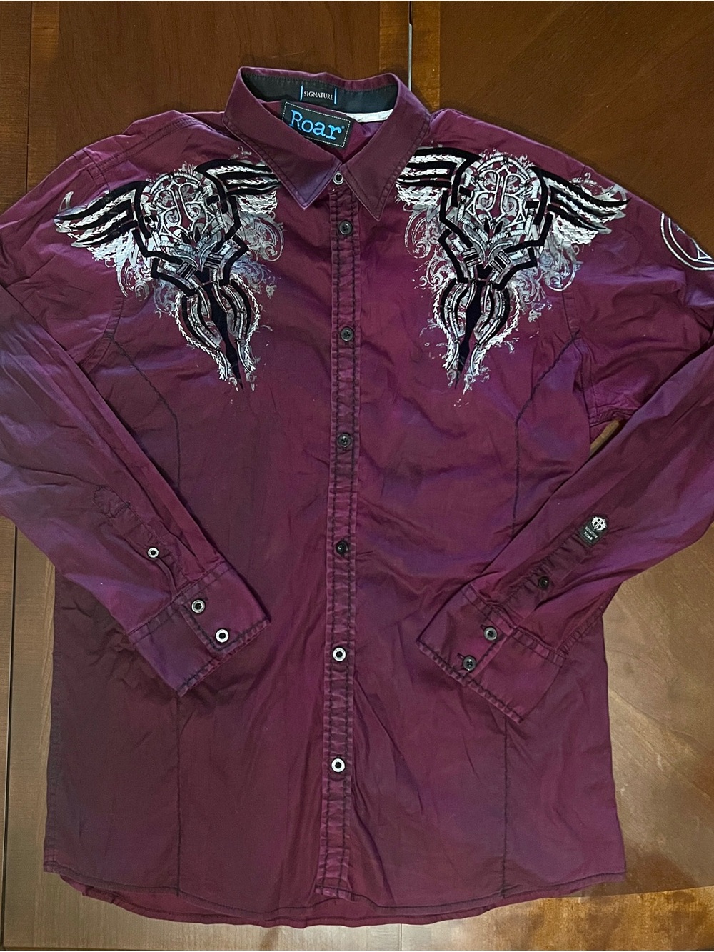 Roar Signature Aura XL Maroon Cotton/Spandex Woven LS Button-Up Tribal Western